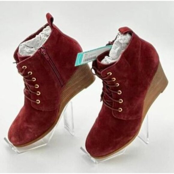 Diba Blake Suede Bootie Women’s 7 Burgundy Leather Upper Wedge Heel Ankle Boots - Picture 8 of 13